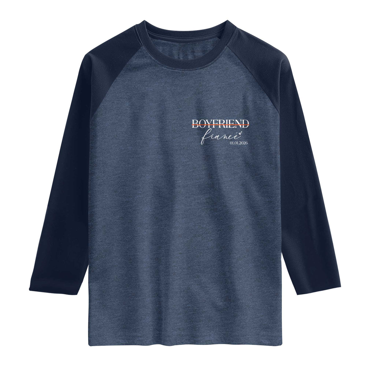 Personalized Fiance Raglan Shirt Custom Date Boyfriend Engagement Gifts Future Mr and Mrs TS10 Heather Denim Navy Print Your Wear