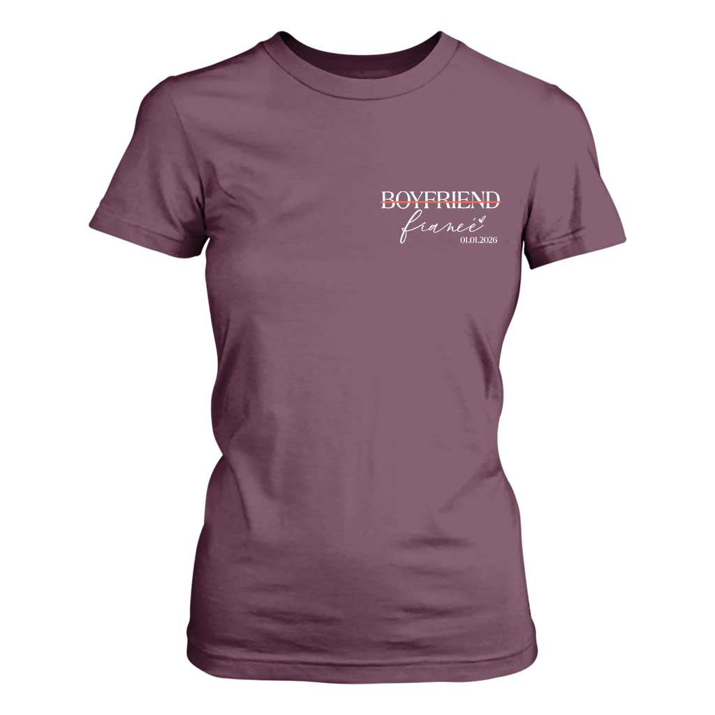 Personalized Fiance T Shirt For Women Custom Date Boyfriend Engagement Gifts Future Mr and Mrs TS10 Maroon Print Your Wear