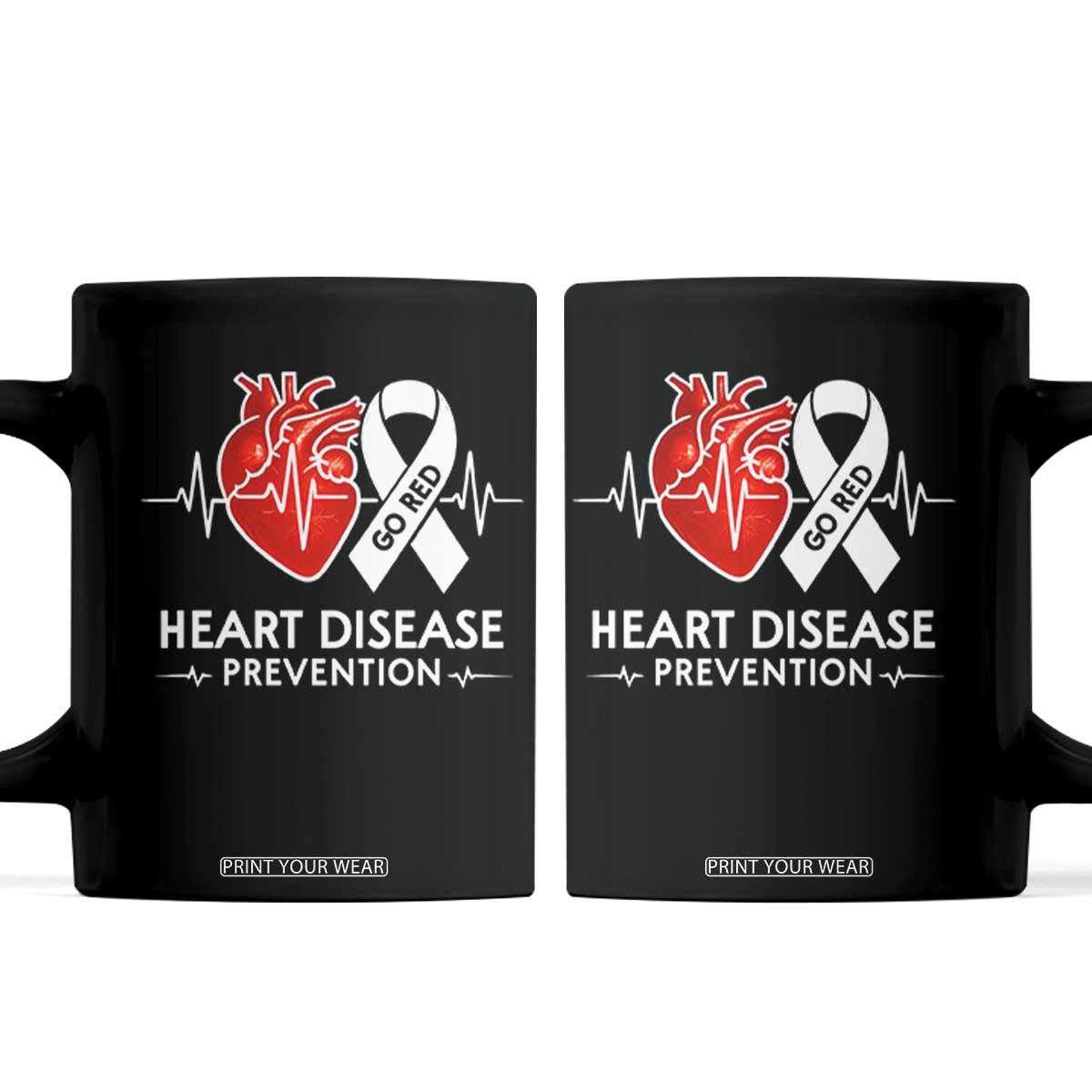 Go Red Heart Disease Prevention Coffee Mug Heartbeat CHD Wear Red February Month TS10 Black Print Your Wear
