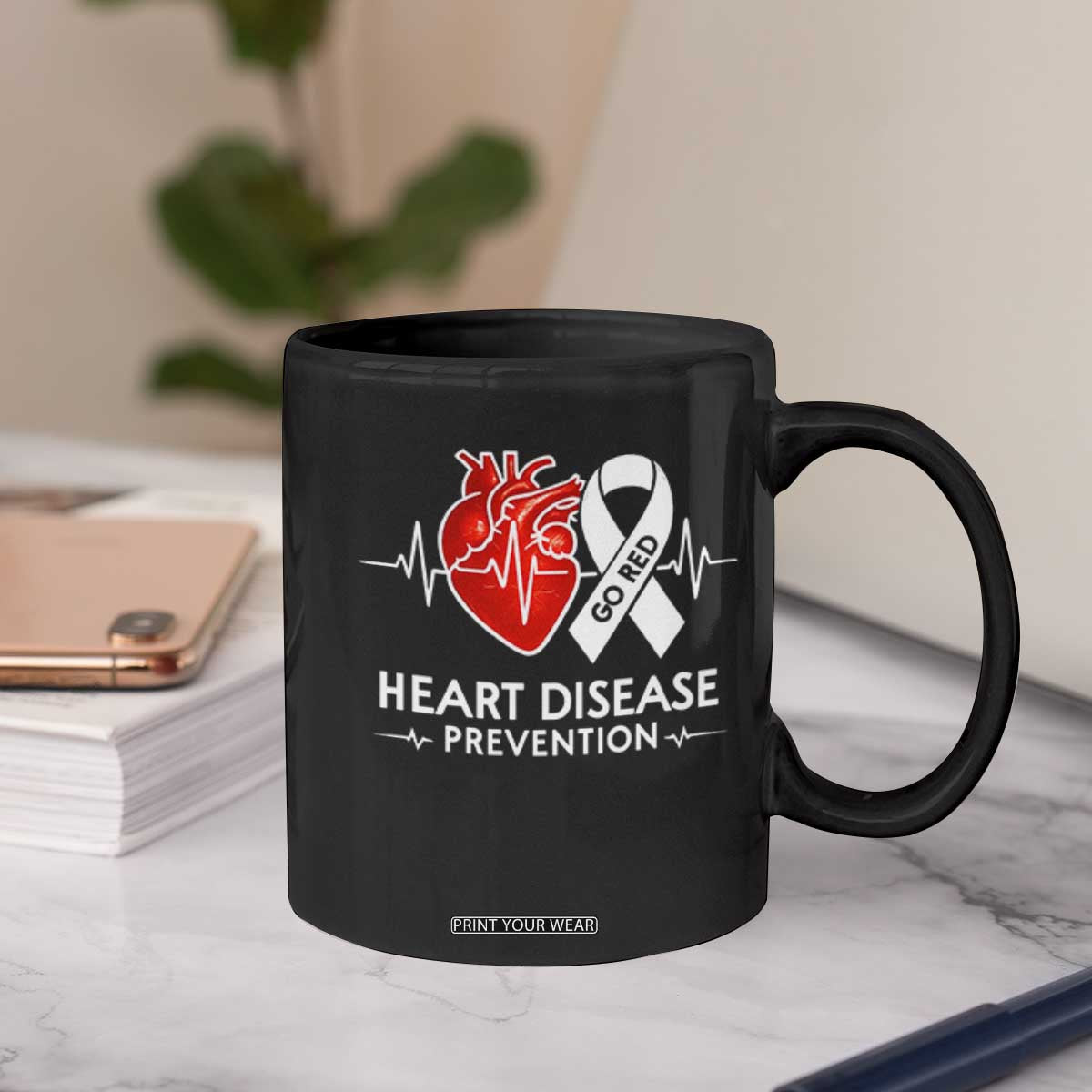 Go Red Heart Disease Prevention Coffee Mug Heartbeat CHD Wear Red February Month TS10 Print Your Wear