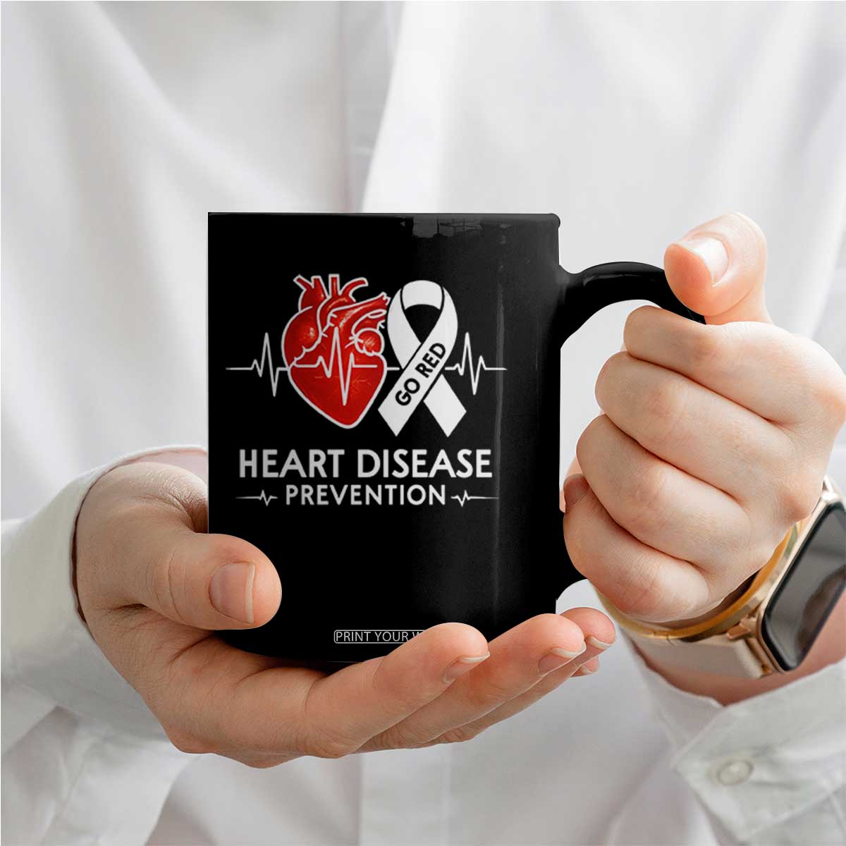 Go Red Heart Disease Prevention Coffee Mug Heartbeat CHD Wear Red February Month TS10 Print Your Wear