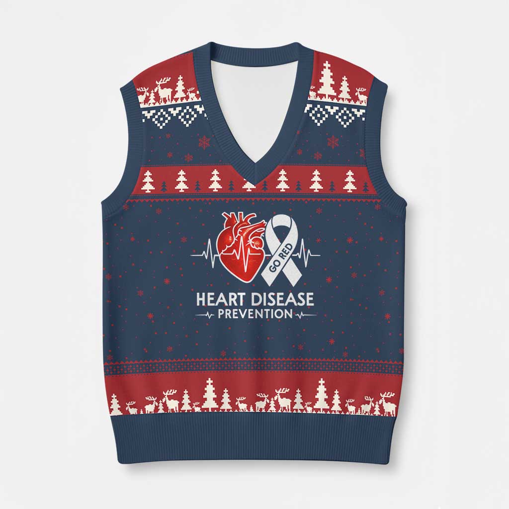 Go Red Heart Disease Prevention V-Neck Knit Sweater Vest Heartbeat CHD Wear Red February Month TS10 Navy Red Print Your Wear
