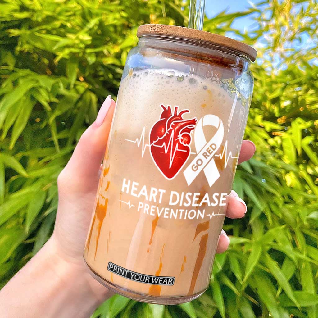 Go Red Heart Disease Prevention Glass Can Heartbeat CHD Wear Red February Month TS10 Black Print Your Wear