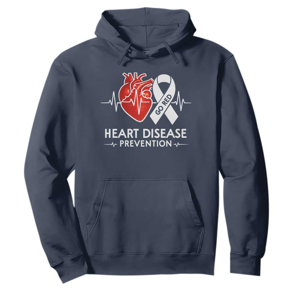 Go Red Heart Disease Prevention Hoodie Heartbeat CHD Wear Red February Month TS10 Navy Print Your Wear