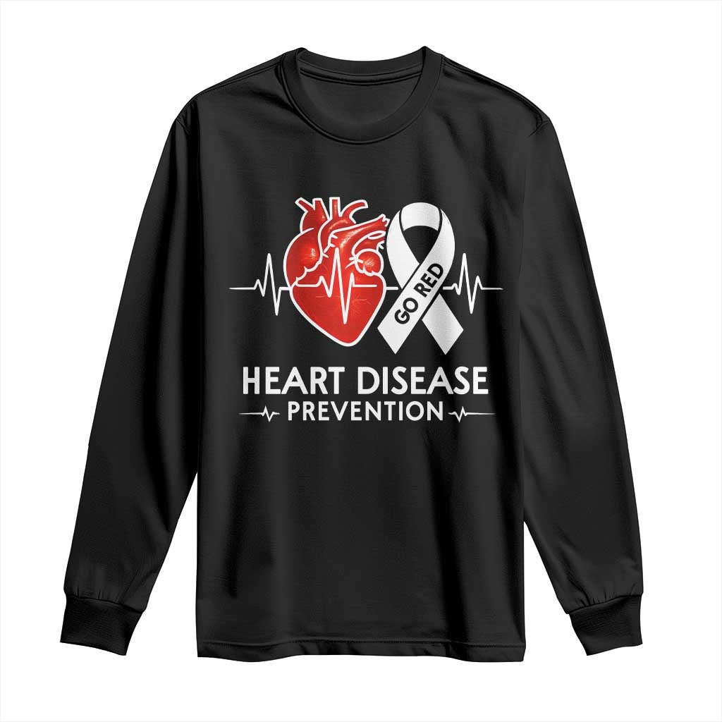 Go Red Heart Disease Prevention Long Sleeve Shirt Heartbeat CHD Wear Red February Month TS10 Black Print Your Wear