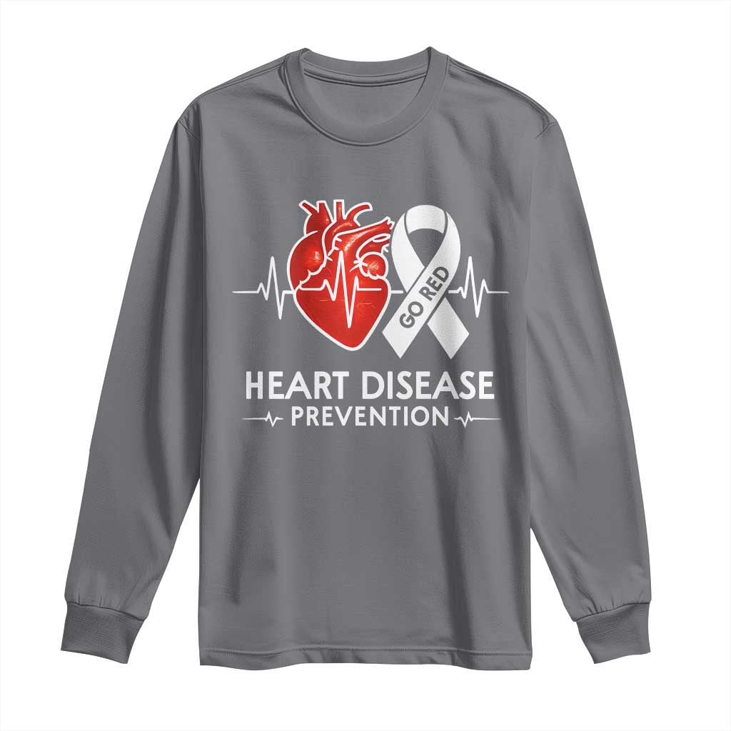 Go Red Heart Disease Prevention Long Sleeve Shirt Heartbeat CHD Wear Red February Month TS10 Charcoal Print Your Wear