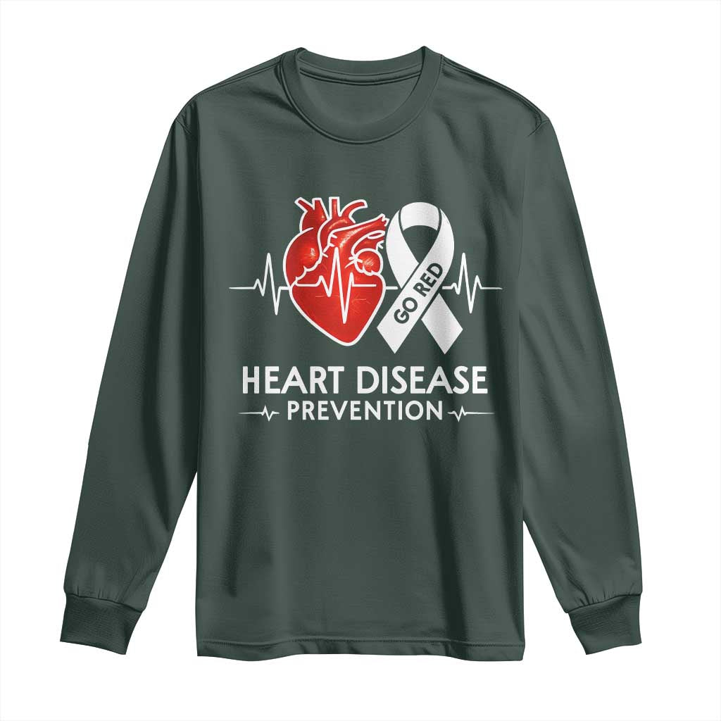 Go Red Heart Disease Prevention Long Sleeve Shirt Heartbeat CHD Wear Red February Month TS10 Dark Forest Green Print Your Wear