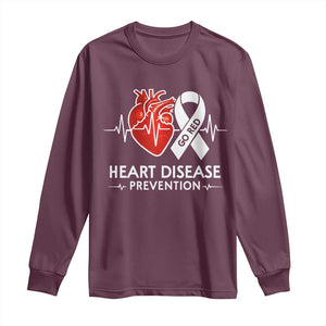 Go Red Heart Disease Prevention Long Sleeve Shirt Heartbeat CHD Wear Red February Month TS10 Maroon Print Your Wear
