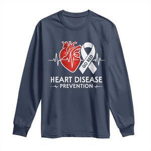 Go Red Heart Disease Prevention Long Sleeve Shirt Heartbeat CHD Wear Red February Month TS10 Navy Print Your Wear