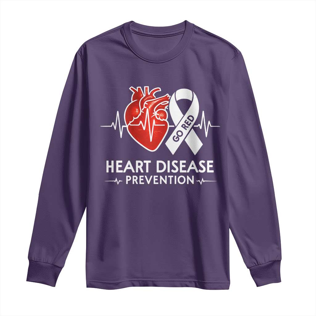 Go Red Heart Disease Prevention Long Sleeve Shirt Heartbeat CHD Wear Red February Month TS10 Purple Print Your Wear