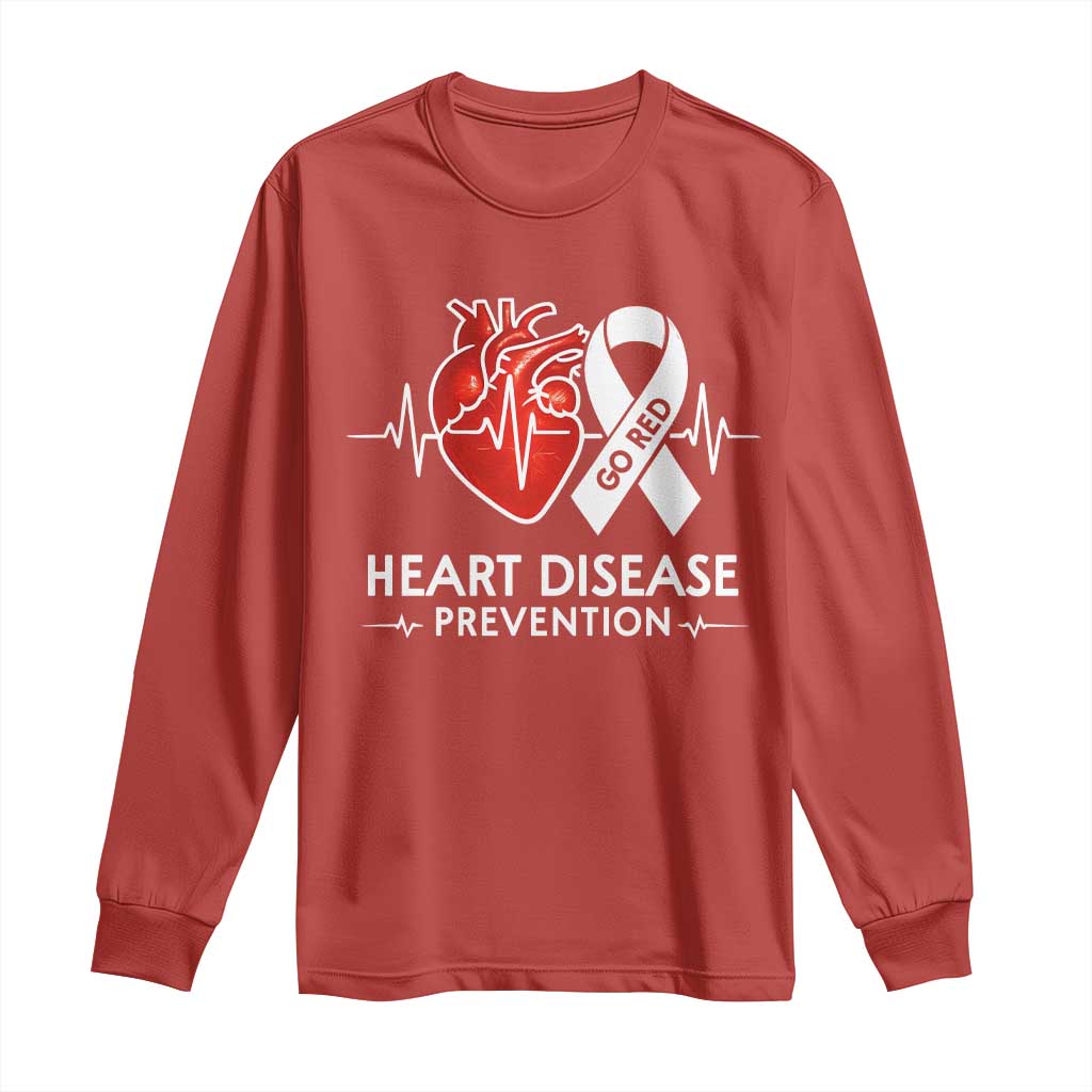 Go Red Heart Disease Prevention Long Sleeve Shirt Heartbeat CHD Wear Red February Month TS10 Red Print Your Wear