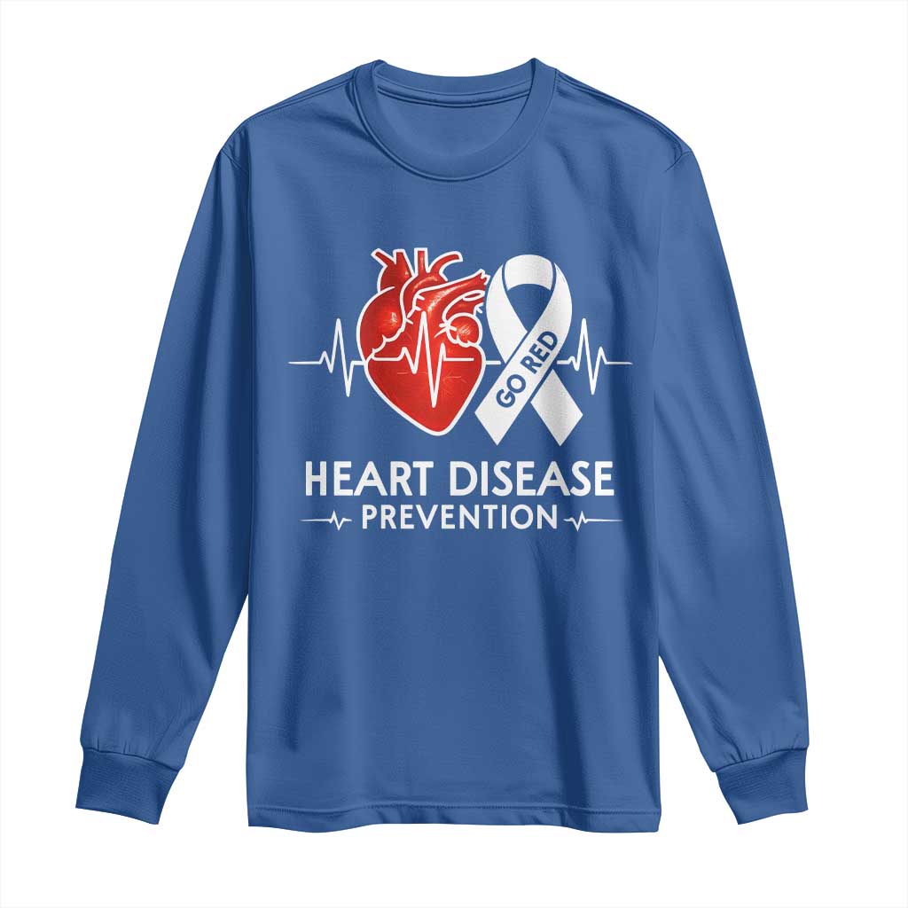 Go Red Heart Disease Prevention Long Sleeve Shirt Heartbeat CHD Wear Red February Month TS10 Royal Blue Print Your Wear