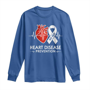 Go Red Heart Disease Prevention Long Sleeve Shirt Heartbeat CHD Wear Red February Month TS10 Royal Blue Print Your Wear