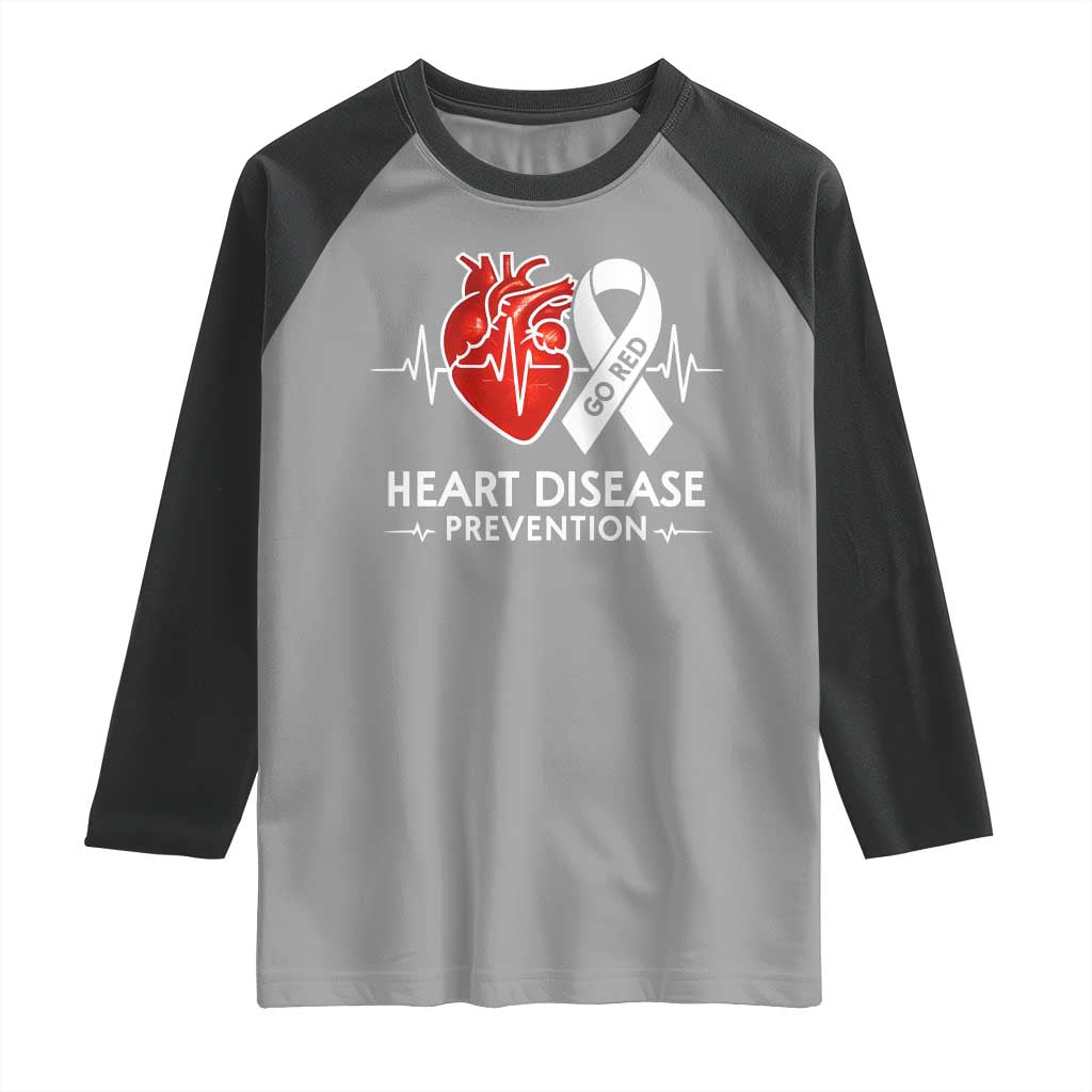 Go Red Heart Disease Prevention Raglan Shirt Heartbeat CHD Wear Red February Month TS10 Sport Gray Black Print Your Wear