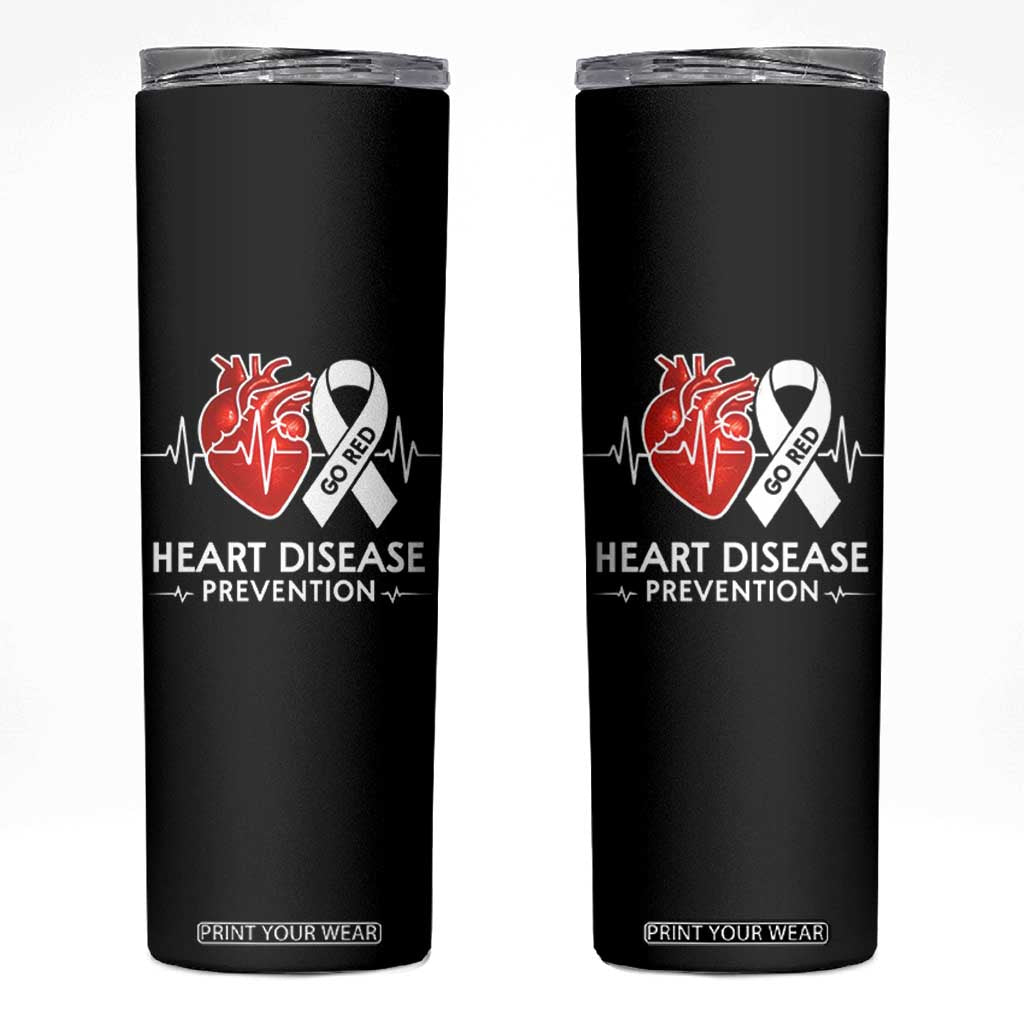 Go Red Heart Disease Prevention Skinny Tumbler Heartbeat CHD Wear Red February Month TS10 Black Print Your Wear