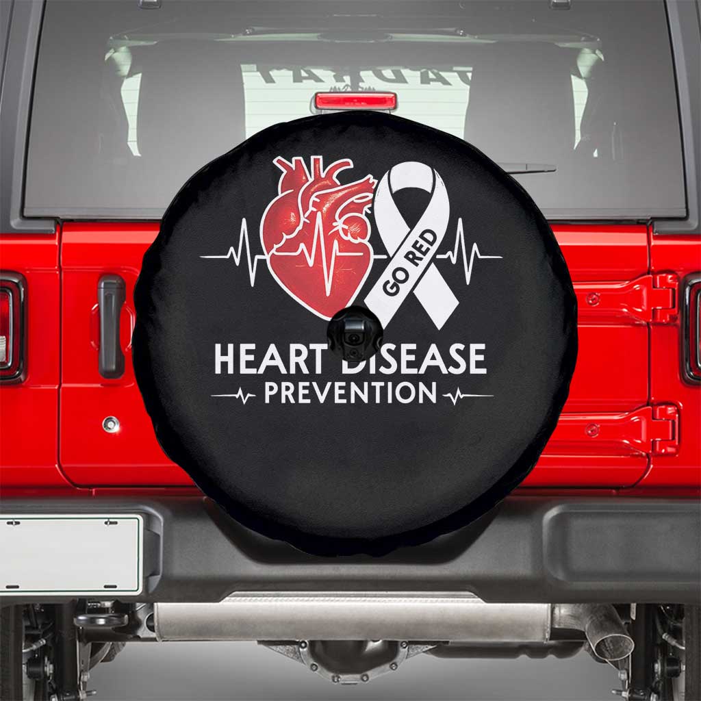 Go Red Heart Disease Prevention Spare Tire Cover Heartbeat CHD Wear Red February Month TS10 Black Print Your Wear