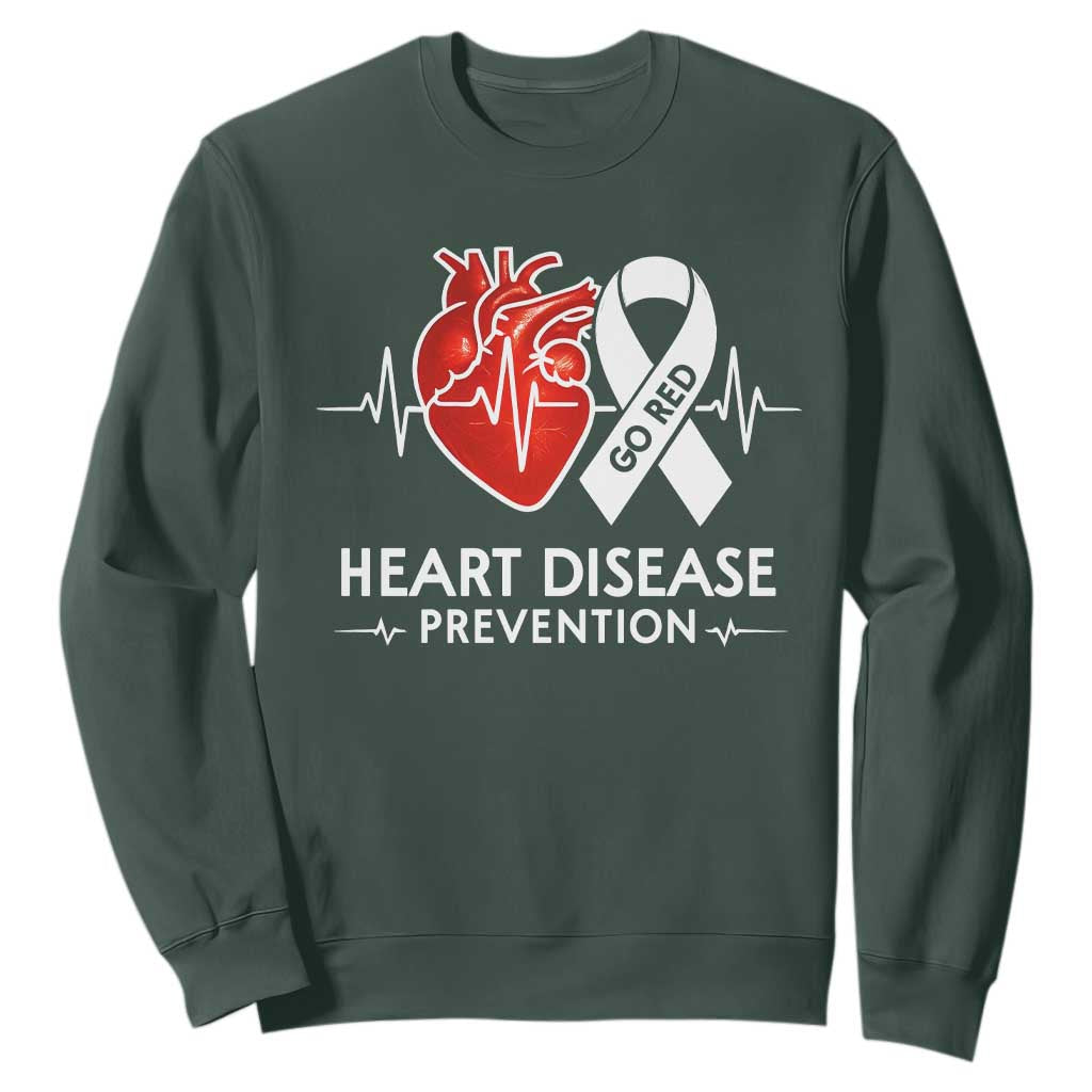 Go Red Heart Disease Prevention Sweatshirt Heartbeat CHD Wear Red February Month TS10 Dark Forest Green Print Your Wear