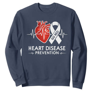 Go Red Heart Disease Prevention Sweatshirt Heartbeat CHD Wear Red February Month TS10 Navy Print Your Wear