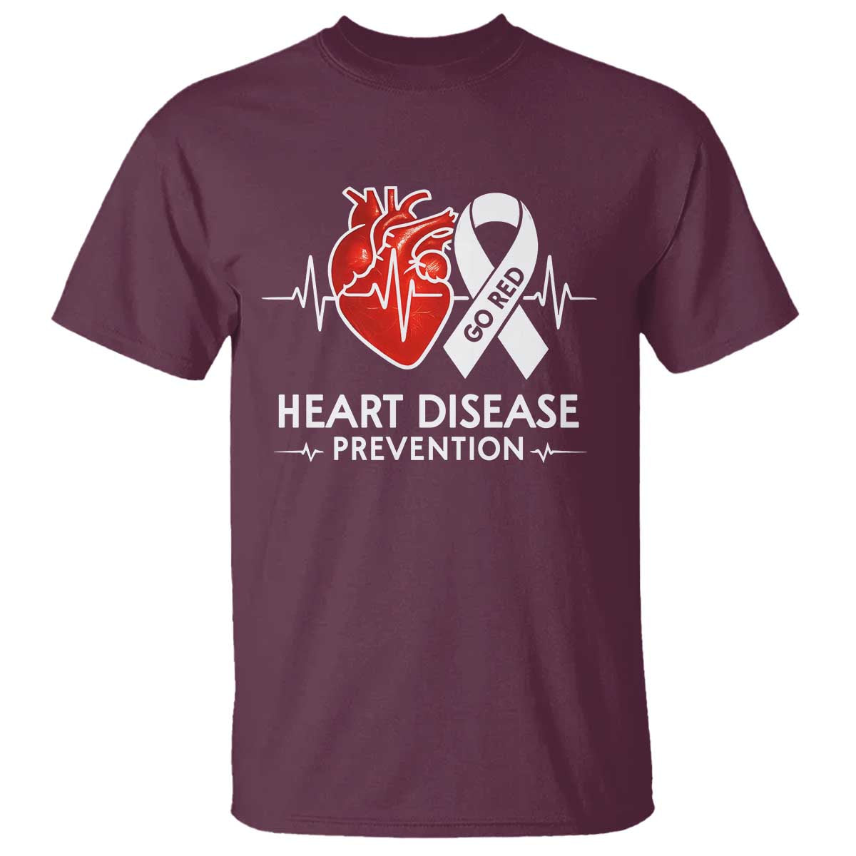 Go Red Heart Disease Prevention T Shirt Heartbeat CHD Wear Red February Month TS10 Maroon Print Your Wear