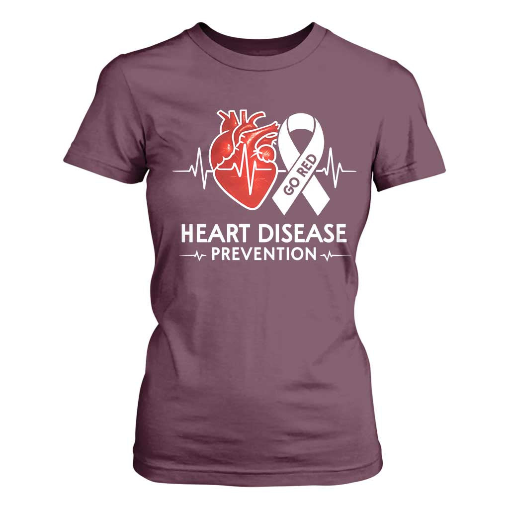 Go Red Heart Disease Prevention T Shirt For Women Heartbeat CHD Wear Red February Month TS10 Maroon Print Your Wear