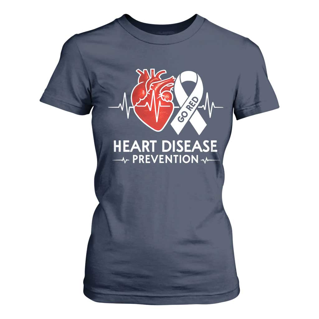 Go Red Heart Disease Prevention T Shirt For Women Heartbeat CHD Wear Red February Month TS10 Navy Print Your Wear