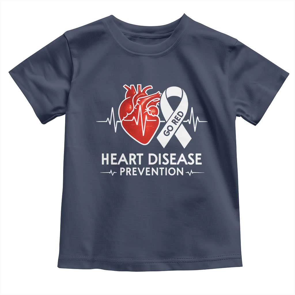 Go Red Heart Disease Prevention Toddler T Shirt Heartbeat CHD Wear Red February Month TS10 Navy Print Your Wear