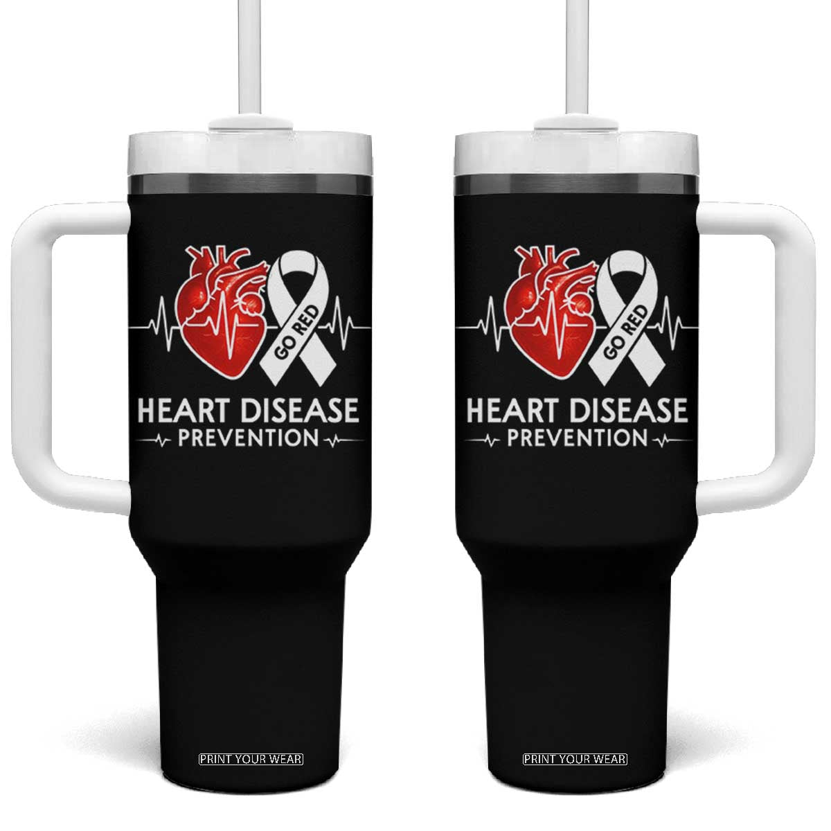 Go Red Heart Disease Prevention Tumbler With Handle Heartbeat CHD Wear Red February Month TS10 One Size: 40 oz Black Print Your Wear