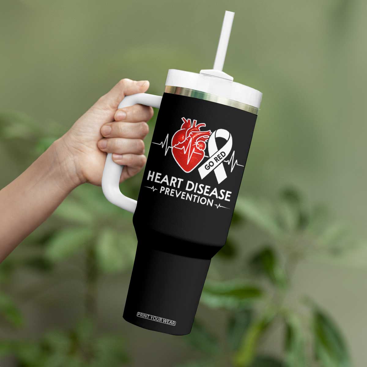 Go Red Heart Disease Prevention Tumbler With Handle Heartbeat CHD Wear Red February Month TS10 Print Your Wear