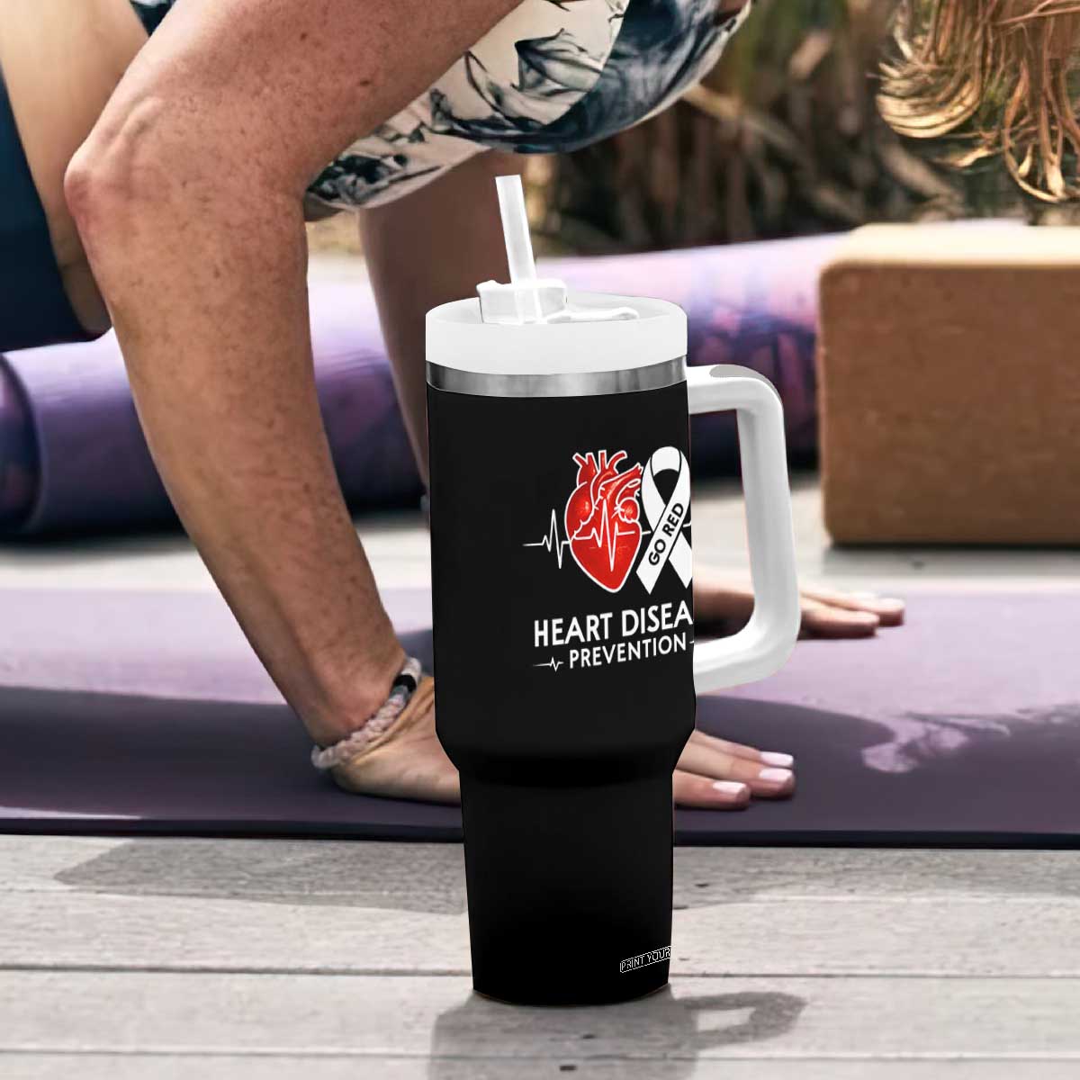 Go Red Heart Disease Prevention Tumbler With Handle Heartbeat CHD Wear Red February Month TS10 Print Your Wear