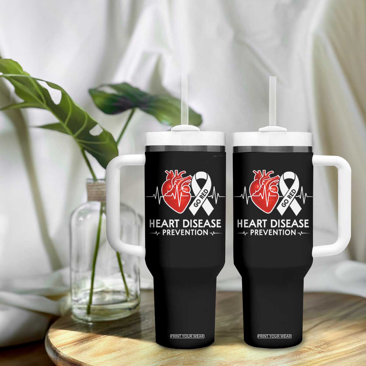 Go Red Heart Disease Prevention Tumbler With Handle Heartbeat CHD Wear Red February Month TS10 Print Your Wear