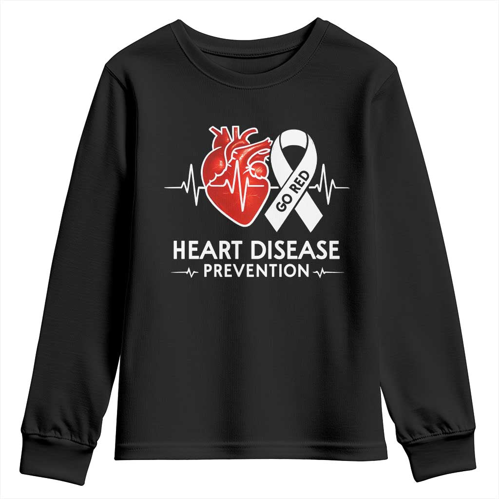 Go Red Heart Disease Prevention Youth Sweatshirt Heartbeat CHD Wear Red February Month TS10 Black Print Your Wear