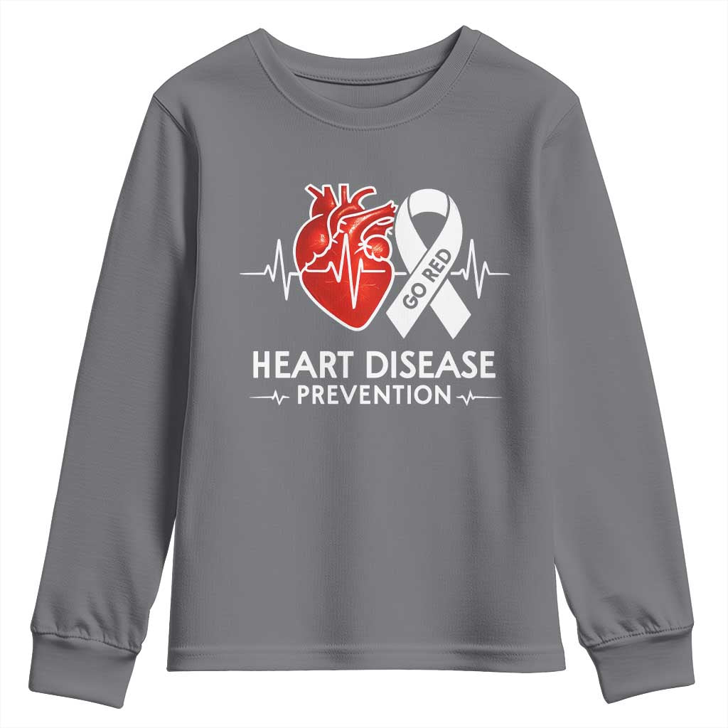 Go Red Heart Disease Prevention Youth Sweatshirt Heartbeat CHD Wear Red February Month TS10 Charcoal Print Your Wear
