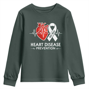 Go Red Heart Disease Prevention Youth Sweatshirt Heartbeat CHD Wear Red February Month TS10 Dark Forest Green Print Your Wear