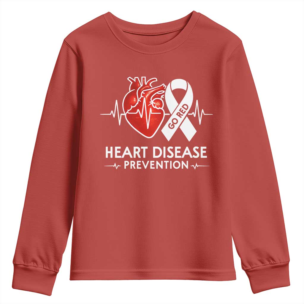 Go Red Heart Disease Prevention Youth Sweatshirt Heartbeat CHD Wear Red February Month TS10 Red Print Your Wear