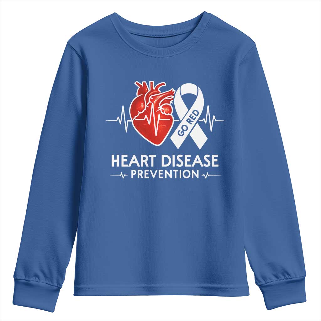 Go Red Heart Disease Prevention Youth Sweatshirt Heartbeat CHD Wear Red February Month TS10 Royal Blue Print Your Wear