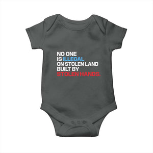 No One Is Illegal On Stolen Land Baby Onesie Built by Stolen Hands TS10 Dark Heather Print Your Wear