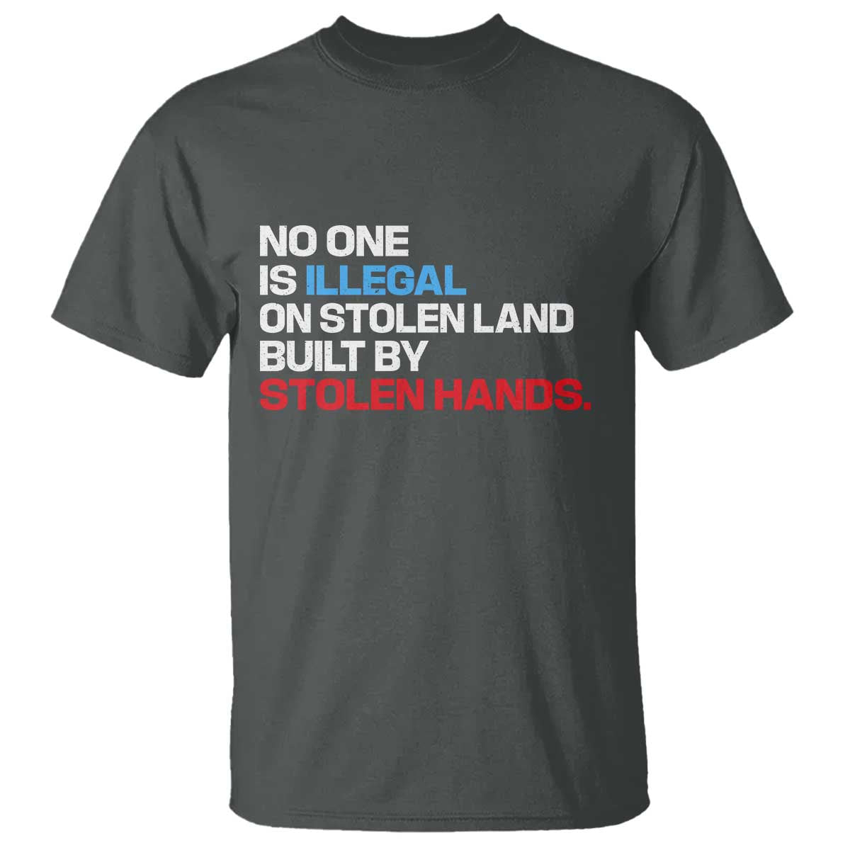No One Is Illegal On Stolen Land T Shirt Built by Stolen Hands TS10 Dark Heather Print Your Wear