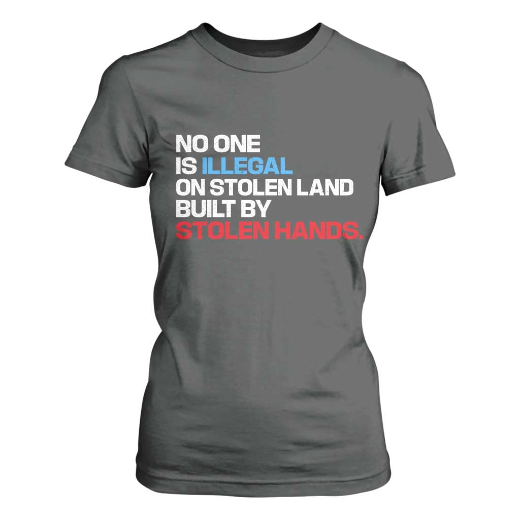 No One Is Illegal On Stolen Land T Shirt For Women Built by Stolen Hands TS10 Dark Heather Print Your Wear