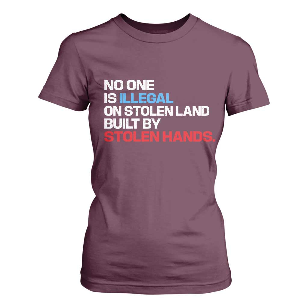 No One Is Illegal On Stolen Land T Shirt For Women Built by Stolen Hands TS10 Maroon Print Your Wear