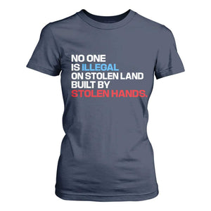 No One Is Illegal On Stolen Land T Shirt For Women Built by Stolen Hands TS10 Navy Print Your Wear