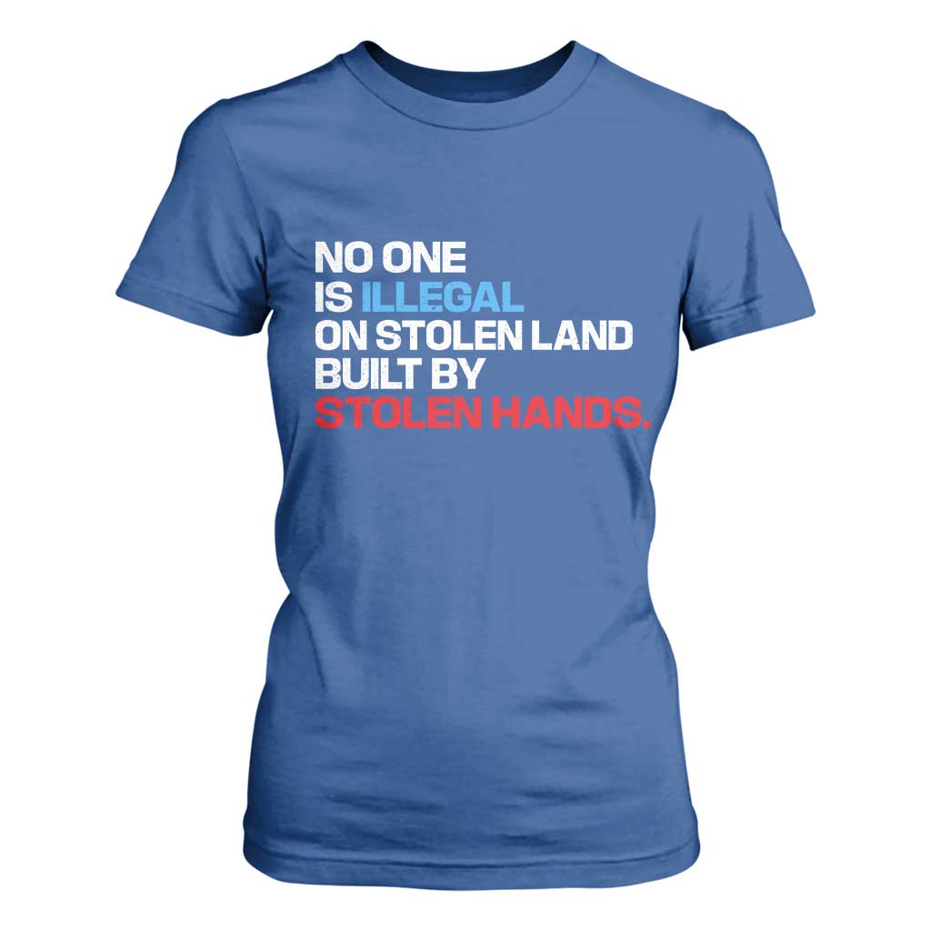 No One Is Illegal On Stolen Land T Shirt For Women Built by Stolen Hands TS10 Royal Blue Print Your Wear
