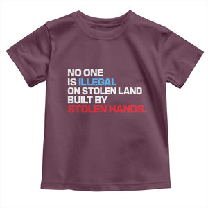 No One Is Illegal On Stolen Land Toddler T Shirt Built by Stolen Hands TS10 Maroon Print Your Wear