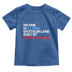No One Is Illegal On Stolen Land Toddler T Shirt Built by Stolen Hands TS10 Royal Blue Print Your Wear