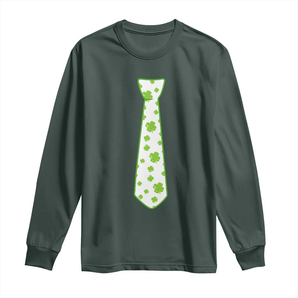 Shamrocks Tie Long Sleeve Shirt Kids St Patricks Day Costume Party Humor TS10 Dark Forest Green Print Your Wear