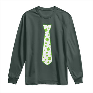 Shamrocks Tie Long Sleeve Shirt Kids St Patricks Day Costume Party Humor TS10 Dark Forest Green Print Your Wear