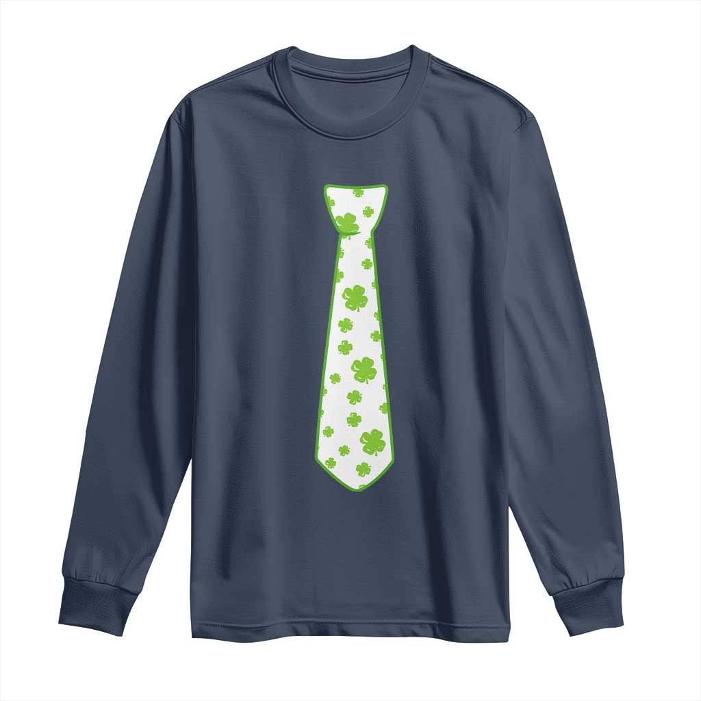 Shamrocks Tie Long Sleeve Shirt Kids St Patricks Day Costume Party Humor TS10 Navy Print Your Wear