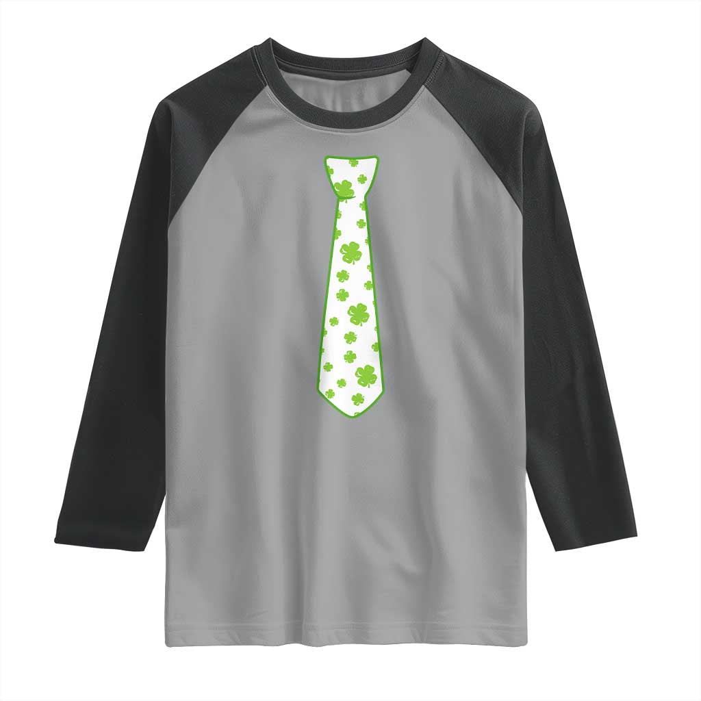 Shamrocks Tie Raglan Shirt Kids St Patricks Day Costume Party Humor TS10 Sport Gray Black Print Your Wear
