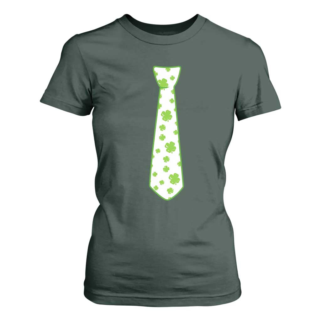 Shamrocks Tie T Shirt For Women Kids St Patricks Day Costume Party Humor TS10 Dark Forest Green Print Your Wear