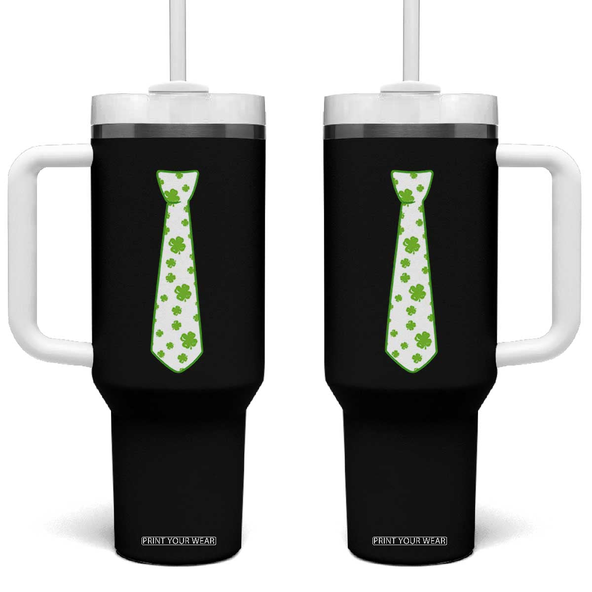 Shamrocks Tie Tumbler With Handle Kids St Patricks Day Costume Party Humor TS10 One Size: 40 oz Black Print Your Wear