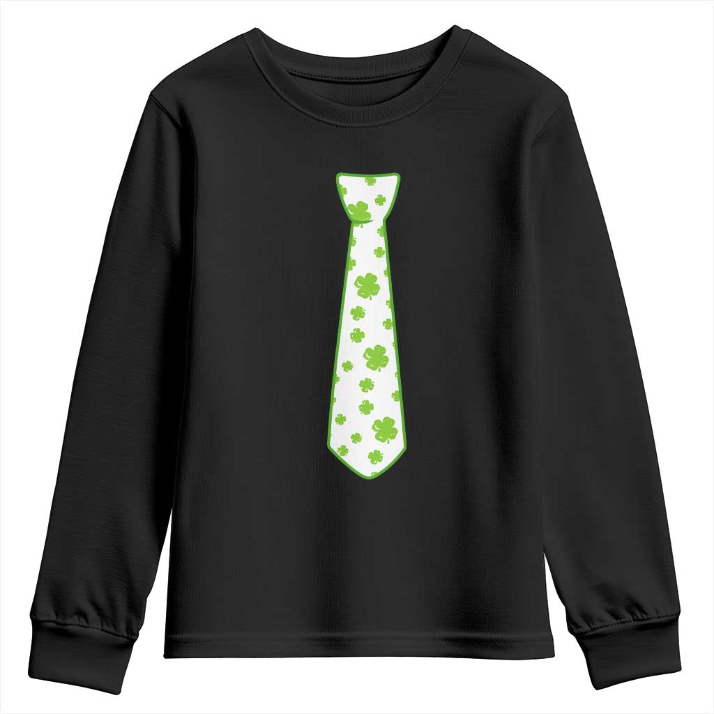 Shamrocks Tie Youth Sweatshirt Kids St Patricks Day Costume Party Humor TS10 Black Print Your Wear